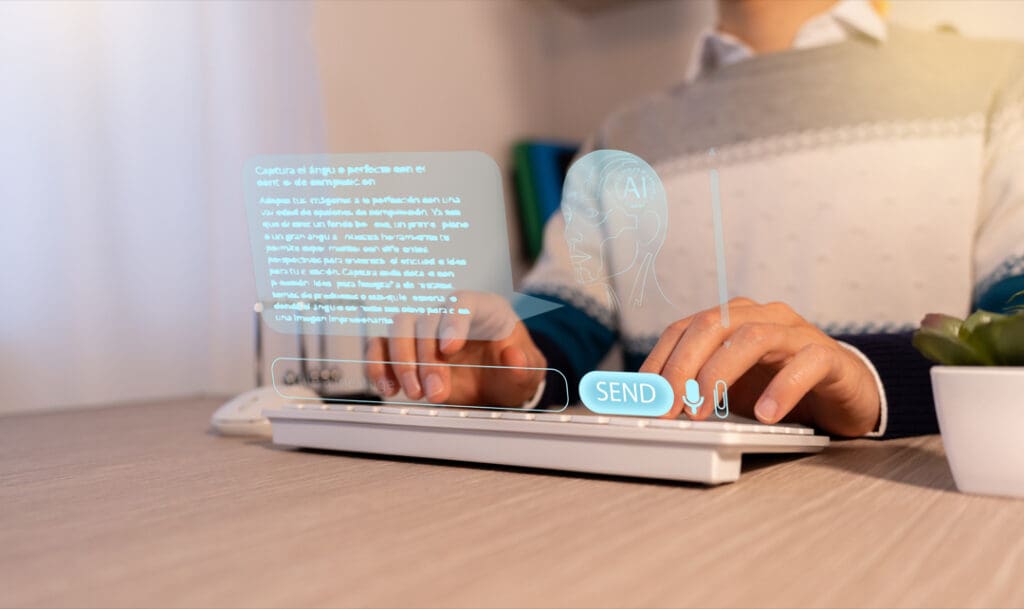 Person typing a local buyer question into an AI search assistant on a mobile phone
